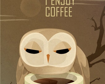 Owl and coffee | Etsy