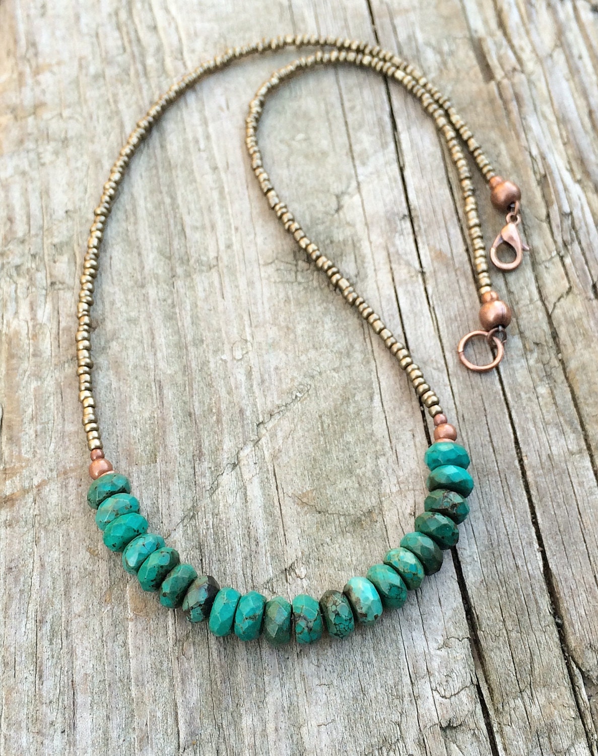 Turquoise Necklace Turquoise with Bronze Beaded by RusticaJewelry