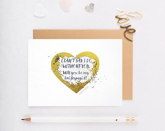 Will You Be My Bridesmaid Scratch Off Card, Maid of Honor Card, Invitation, Wedding, Gold Heart, Scratch Off, Bridesmaid Proposal - GBM-02