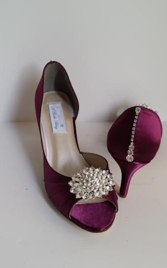 Wedding Shoes Burgundy Bridal Shoes with Sparkling Crystal