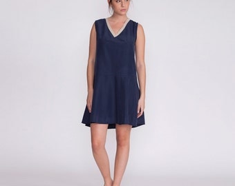 Women dress, Short blue dress, fitted dress, day dress, summer dress, knee length dress, sleeveless short dress,