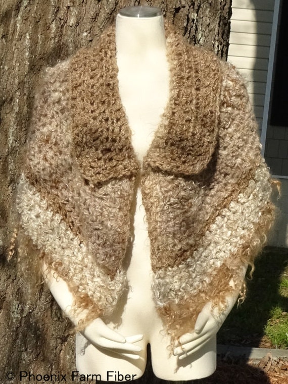 Mohair Shawl with Fringe and Collar Handspun by PhoenixFarmFiber