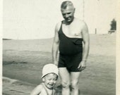 Vintage Photo "Ocean Fun with Papa" Snapshot Old Antique Photo Black & White Photograph Found Paper Ephemera Vernacular - 199