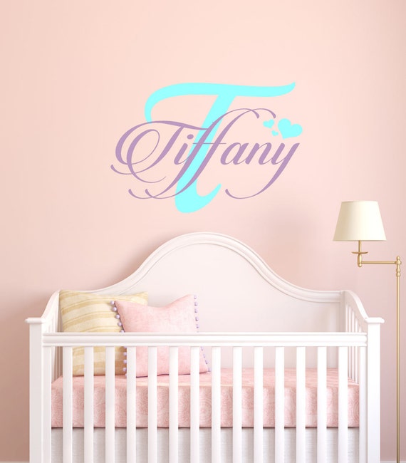 Girls Name Decals, nursery wall decals, custom girls name decal, nursery vinyl decals, heart decals, girl decals
