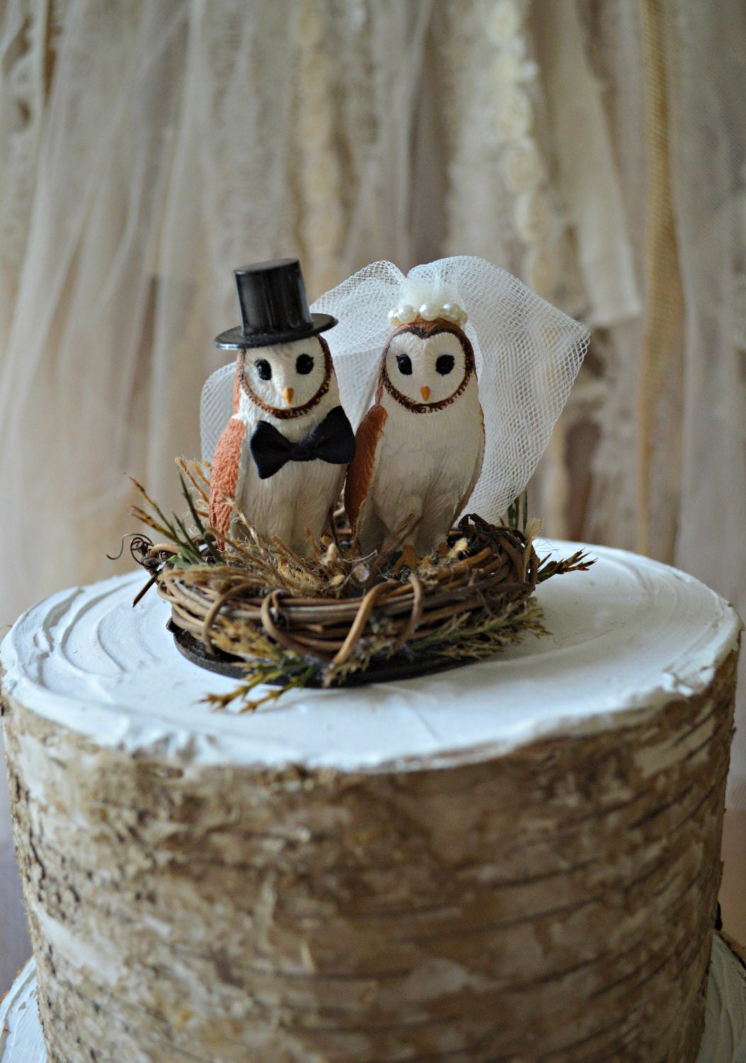 Owls wedding cake topperFall weddingbarn weddingBarn owls