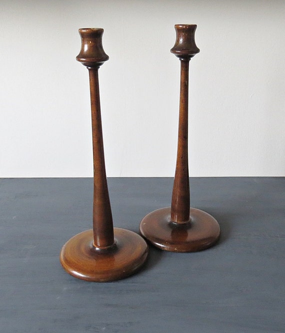 Vintage Tall Wooden Candlesticks Candlesticks Wooden
