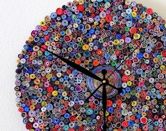 Large Paper Wall Clock, Large Wall Clock, Home and Living, Paper Clock, Eco Friendly Decor, Recycled Art, Home Decor