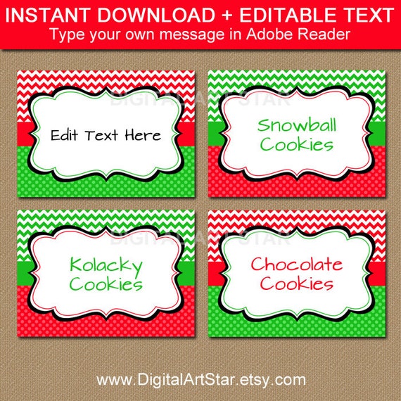 Printable Christmas Food Cards Buffet Cards Labels Tent