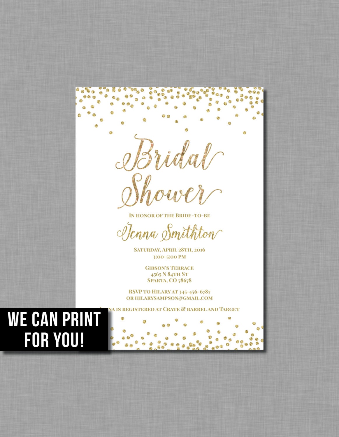 Gold White Bridal Shower Invitation glitter by CoralBalloon