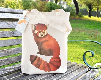 Red Panda Tote Bag, Ethically Produced Shopping Bag, Reusable Shopper Bag, Market Bag, Cotton Tote, Eco Tote Bag, Reusable Grocery Bag