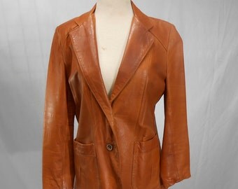 Vintage Sheeps Mate Leather Blazer Jacket Carmel Butterscotch Brown
