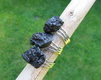 Tektite Ring - Black Meteorite - Science Geek Jewelry - Space Beads - Meteorite Ring -