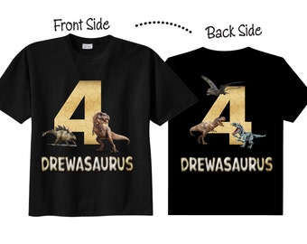 4th Birthday Shirts for Boys with Dinosaurs Tees on BLACK Shirts