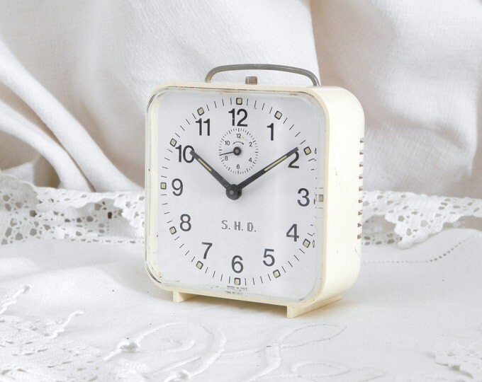 Working Vintage Mid Century Italian SHD Mechanical Alarm Clock Off White / European / Wind-up / Retro Interior / Hipster Home Office Bedroom