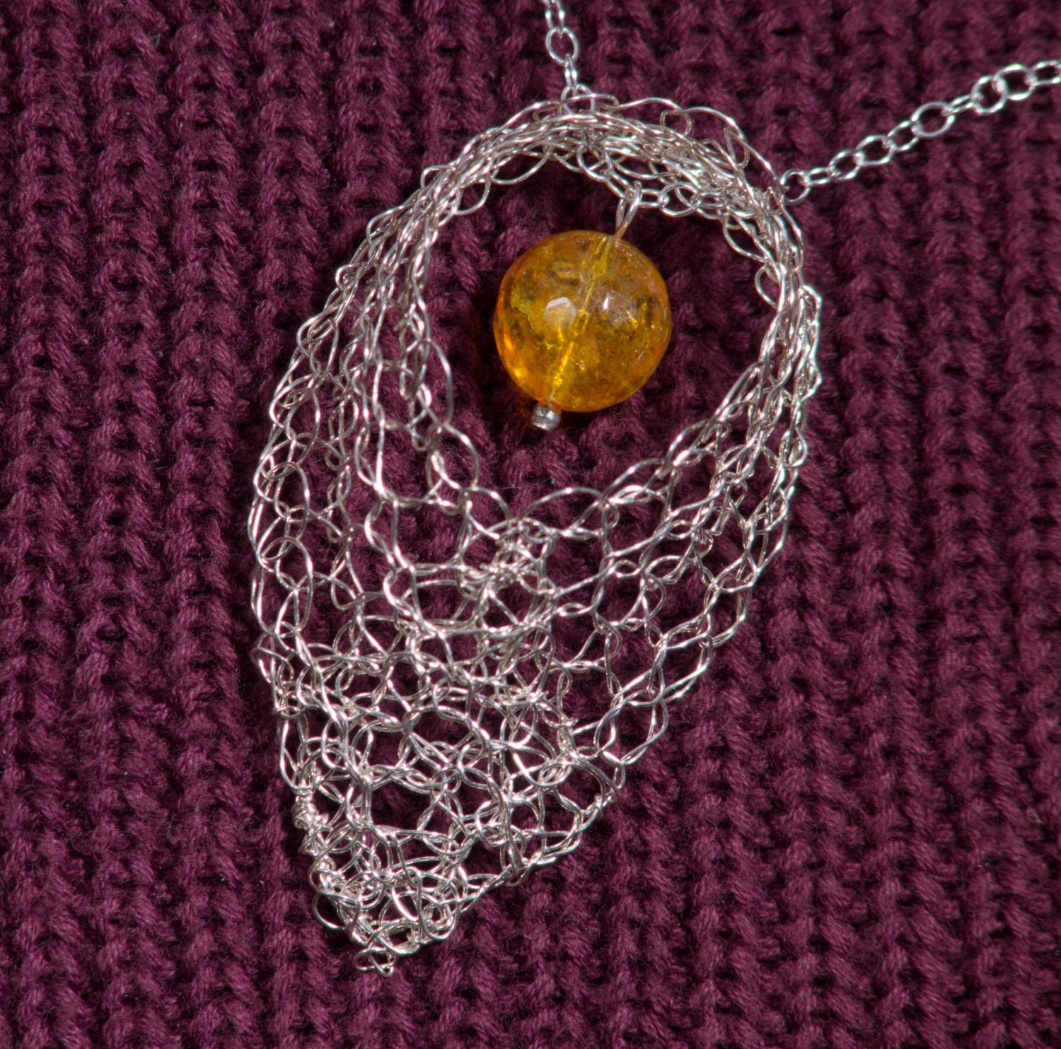 Yellow Stone Necklace Pendant / Sterling by CindyPenguinJewelry