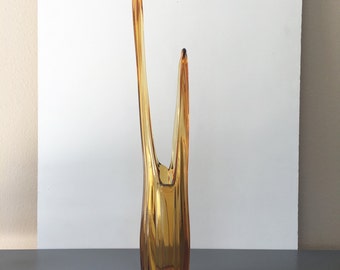 vintage amber swung glass vase tall