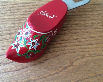Small Holland Bottle Opener - Red Clog with Flowers