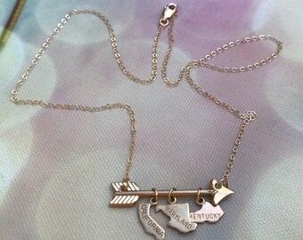 Custom Follow Your Arrow Gold Necklace, Arrow Necklace, Brass Charm Necklace, State Necklace, Life's Journey Necklace, Layering Necklace