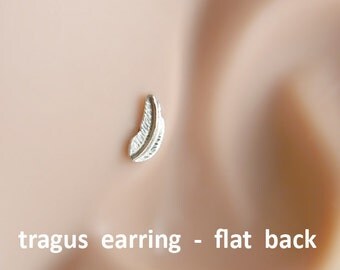Tragus earring, Feather tragus earring, tragus 16G, tragus BioFlex, tragus piercing, labret piercing,tragus earring flat back,