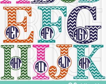 Monogram SVG set of Chevron Letters-Includes A through Z SVG PNG jpg formats all included Chevron Letter svg {no circle monograms included}