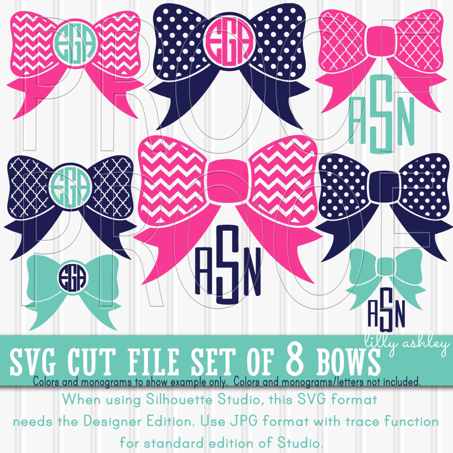 Download Bow Monogram SVG Files Set of 8 cut files SVG/JPG formats