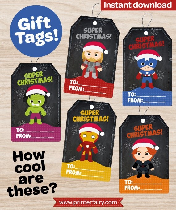 Christmas gift tags superheroes gift avengers gift gift