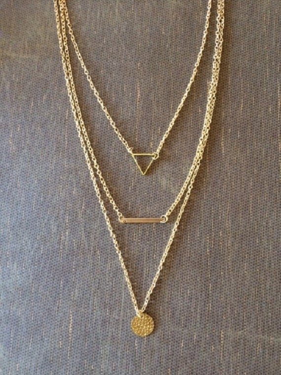 Gold Bar Necklace Gold Necklace Triple Strand Necklace