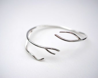 Roots Winding Sterling Silver Wrap Bracelet (Handmade Silver Roots Twig Branch Bracelet)