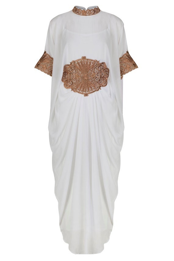 White Short Sleeved Maxi Kaftan Dress/ Kaftan Dress/ Dubai