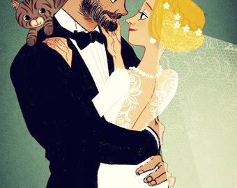 Custom Portrait_Wedding Caricature_Custom Couples Portrait_Cartoon Family_digital_ Personalized Portraits -art