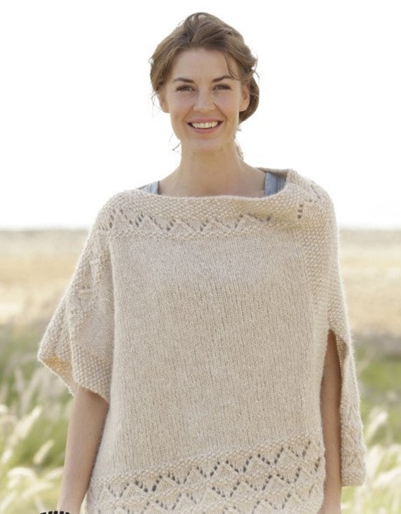 Items similar to Lightweight summer poncho - Hand knitted alpaca wool ...