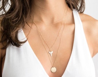 Dainty Gold Shark Tooth Necklace // White Shark Tooth on Silver, Rose Gold or Gold Fill Chain / Layering Necklace by Layered and Long LN608
