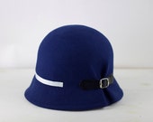 Doune - Sombrero de Fieltro Azul con detalle de hebilla negra, Sombrero de Otoño, Sombrero de Invierno