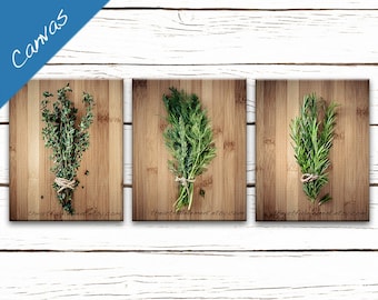 Kitchen art, Canvas Herb prints, Wall art series, Home décor rustic kitchen, Cooking gift, Set of 3 wall art // Culinary Herbs canvas set