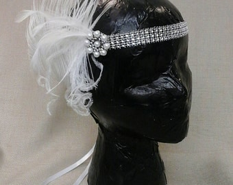 White Feather Flapper Headband
