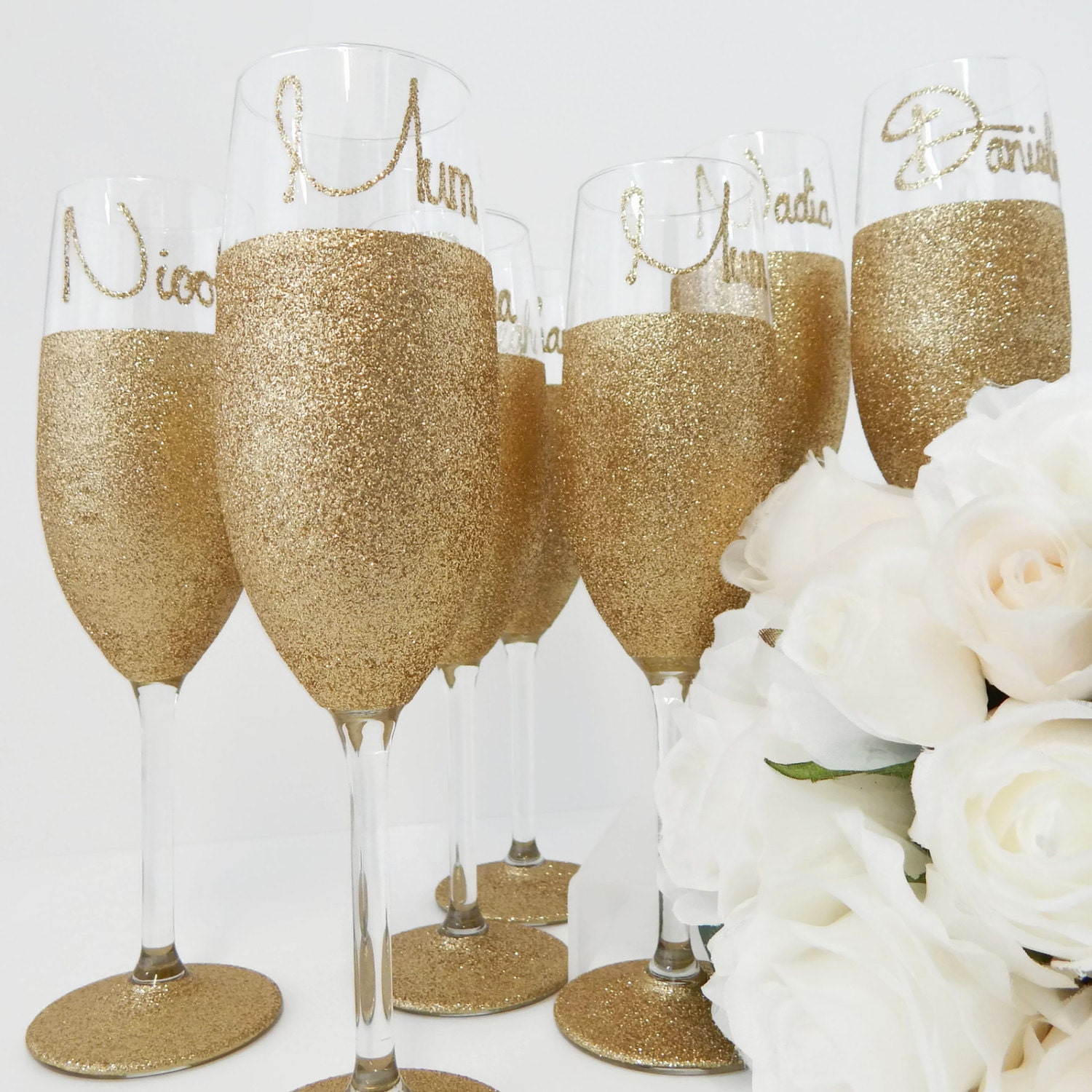 On Sale 4 Gold Wedding Glasses Personalised by InaSpinNiquesWay