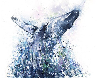 WHALE ART PRINT - watercolor whale painting, humpback whale print, whale decor, whale wall art, whale gift, sea life art, sea animal decor