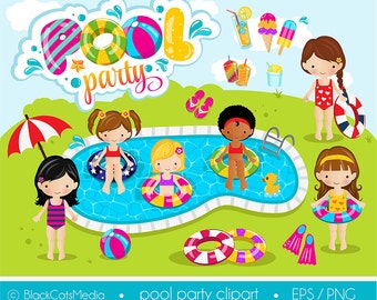 Clip Art Pool Party Clipart pool party clipart etsy girls digital instant download eps and png