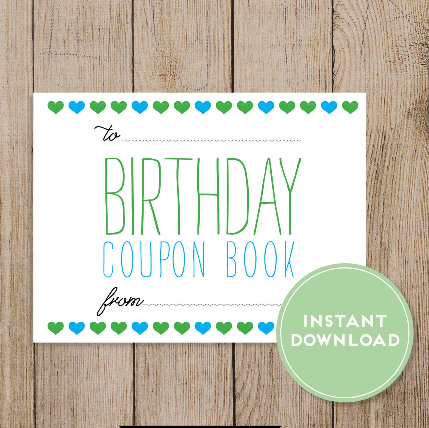 Printable Birthday Coupon Book. Editable PDF. DIY Birthday