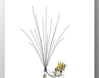 Wild things poster, Where The Wild Things Are Baby Shower Finger Print, Max holding ballon, Let the wild rumpus start! Birthday poster