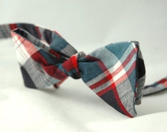Men's Bow Tie – Red, White and Blue Plaid Americana Cotton Bowtie