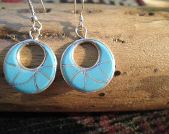 Turquoise and Sterling Inlay Dangle Earrings