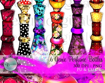 6 Perfume Genie Perfume Bottles - Jeanie Bottles in PNG Format PU & CU - Instant download zip file