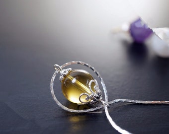 Genuine Citrine Necklace - Tiny Silver Infinity Stone Necklace, Crystal Pendant Chakra Healing, 12mm Citrine Pendant, Yoga Necklace
