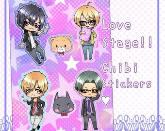 Love Stage STICKERS, Cute Anime Chibis, Yaoi Manga Characters, Kawaii Love Stage!! Anime Sticker Sheet, Izumi Ryoma Shougo Rei