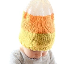 Candy Corn Hat Hat KNITTING PATTERN - Halloween knit baby hat pattern for babies, toddlers - sizes 0-3 months, 6 months, 12 months, 2T+