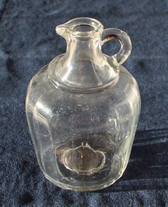 Antique Beveled Glass Pint Jug With A Ring Handle & Pour Spout