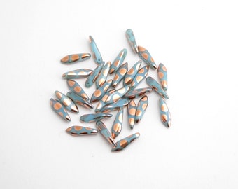 20 x 5x16mm Blue Dot Dagger Czech Glass Beads, Blue Dagger Beads, Bronze Dagger Beads DAG0047