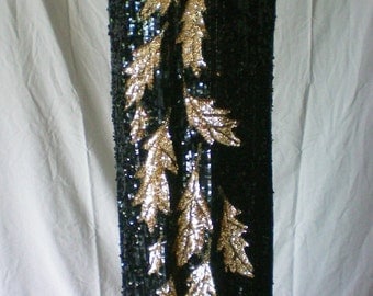 Full Length Black and Gold Sequin Evening Gown - 4763