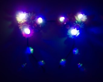Day of the Dead LED Cat Ear Headband, Floral Cat Ears, Kitty Ears, LED Headband, Día de los Muertos Headpiece, Halloween Headband, Rave Wear